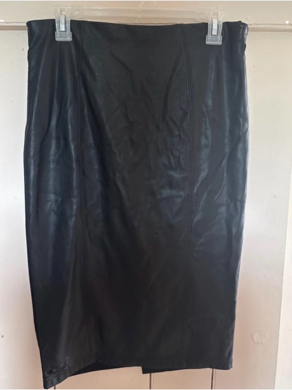 New York & Company Black Faux Leather Pencil Skirt